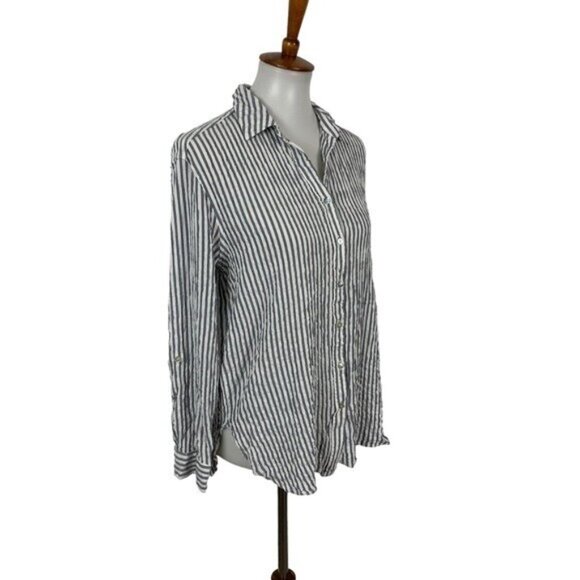 Jane Delancey Medium Striped Button Down Long Sleeve Lightweight Casual Shirt - Picture 2 of 5